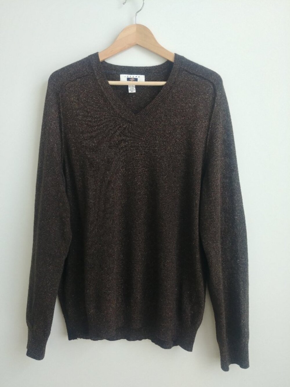 Joseph Abboud XL Men's V neck sweater wool silk blend flecked dark brown